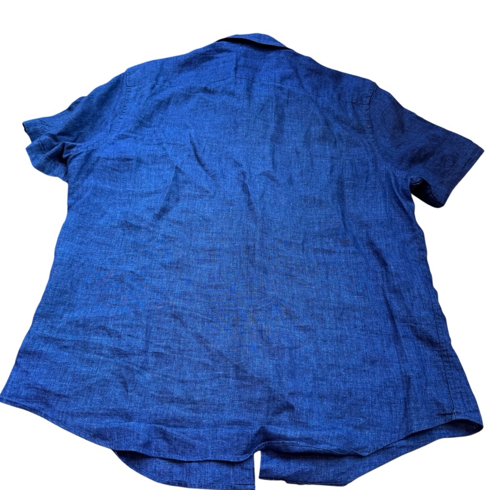 Baird McNutt Linen Murano Button Shirt S/S Sz Large Mens Blue Boho Beach Coastal - Picture 2 of 5